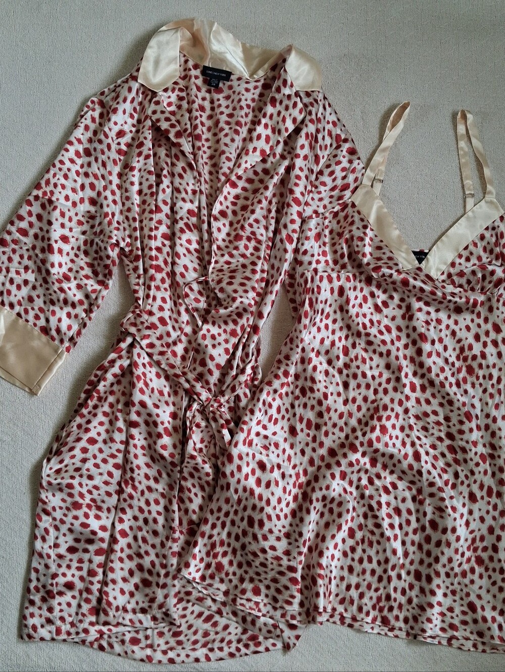 jones ny ♡ satin robe & chemise small medium animal print silky vintage mob wife
